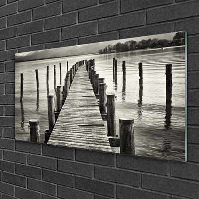 Image sur verre acrylique Pont mer architecture gris
