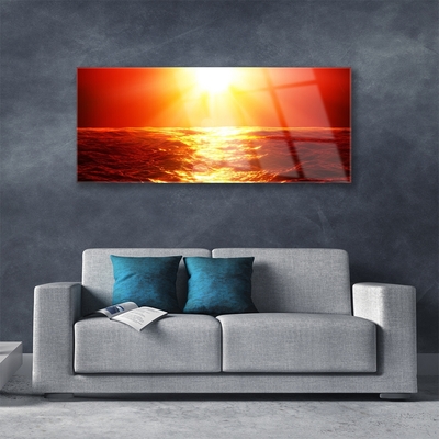 Image sur verre acrylique Mer soleil paysage jaune orange