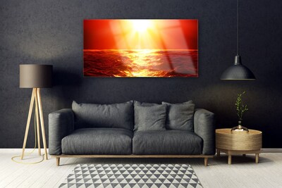 Image sur verre acrylique Mer soleil paysage jaune orange