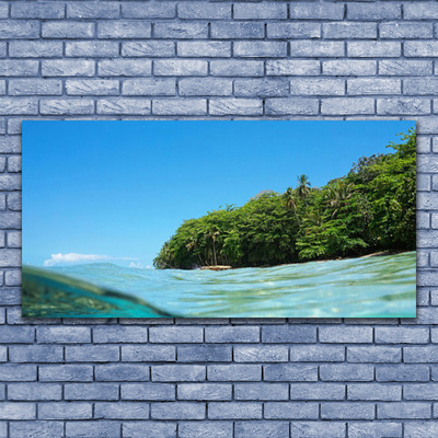 Image sur verre acrylique Mer arbres paysage bleu vert