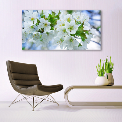 Image sur verre acrylique Fleurs floral vert blanc