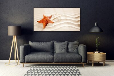Image sur verre acrylique Sable étoile de mer art orange blanc brun