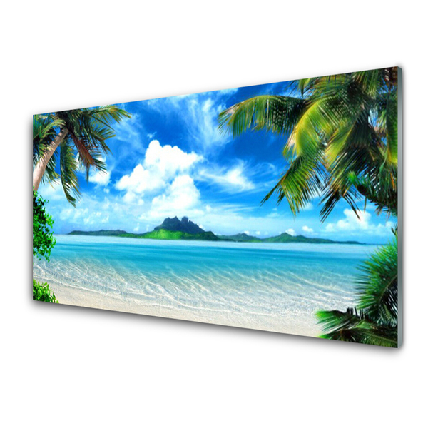 Image sur verre acrylique Paumes mer paysage brun vert bleu