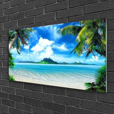 Image sur verre acrylique Paumes mer paysage brun vert bleu