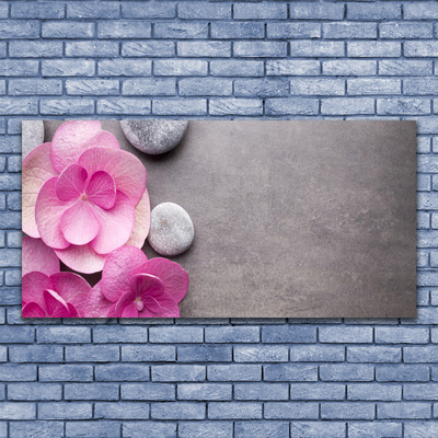 Image sur verre acrylique Fleurs pierres floral rose gris