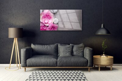 Image sur verre acrylique Fleurs pierres floral rose gris