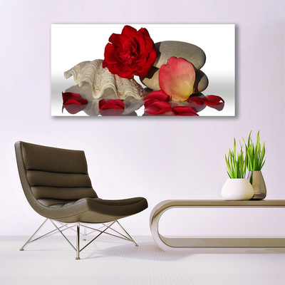 Image sur verre acrylique Rose coquille art rouge blanc gris