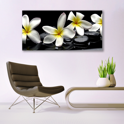 Image sur verre acrylique Pierres fleurs floral vert blanc noir