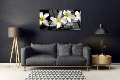 Image sur verre acrylique Pierres fleurs floral vert blanc noir