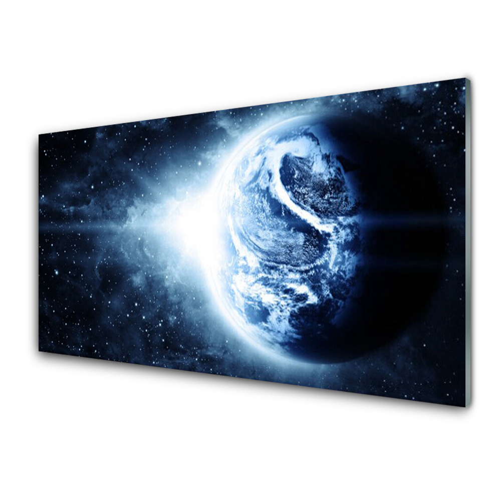 Image sur verre acrylique Globe univers noir bleu blanc
