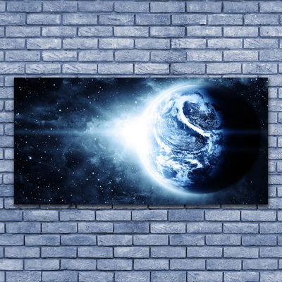 Image sur verre acrylique Globe univers noir bleu blanc