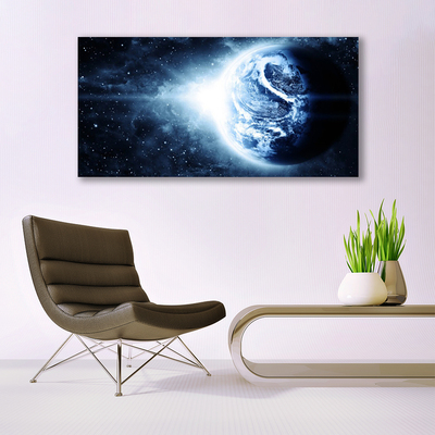 Image sur verre acrylique Globe univers noir bleu blanc