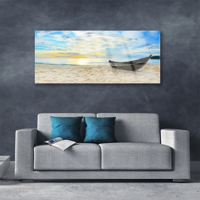 Image sur verre acrylique Plage bateau paysage gris brun