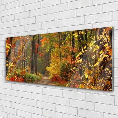 Image sur verre acrylique Forêt nature brun vert jaune orange