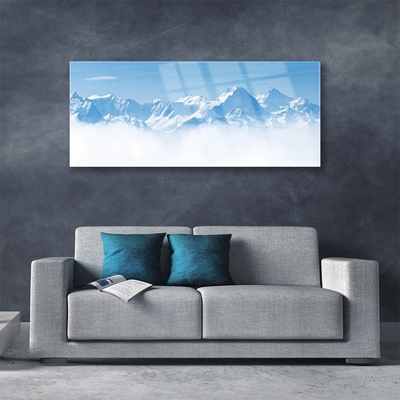 Image sur verre acrylique Brouillard montagne paysage bleu blanc