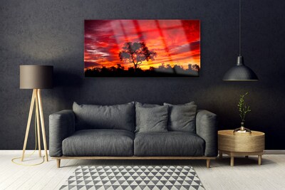 Image sur verre acrylique Arbre paysage noir