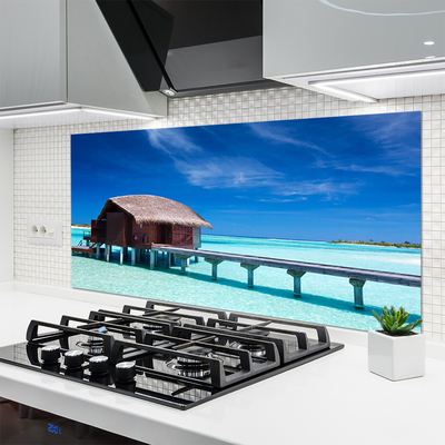 Crédence de cuisine en verre Maison plage mer du sud architecture bleu brun