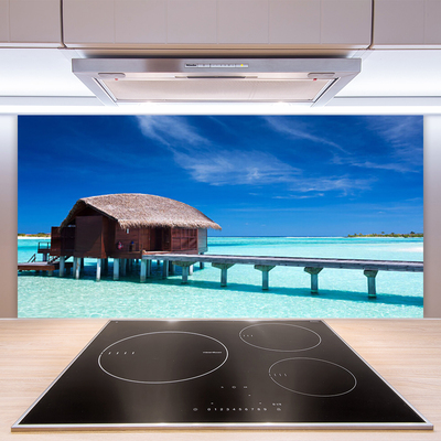 Crédence de cuisine en verre Maison plage mer du sud architecture bleu brun