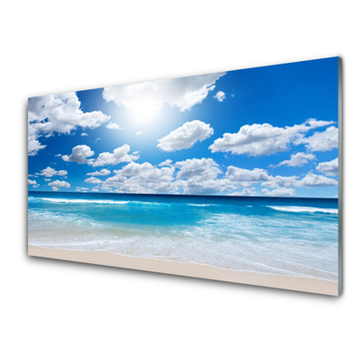 Crédence de cuisine en verre Mer du nord plage nuages paysage bleu blanc
