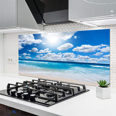 Crédence de cuisine en verre Mer du nord plage nuages paysage bleu blanc