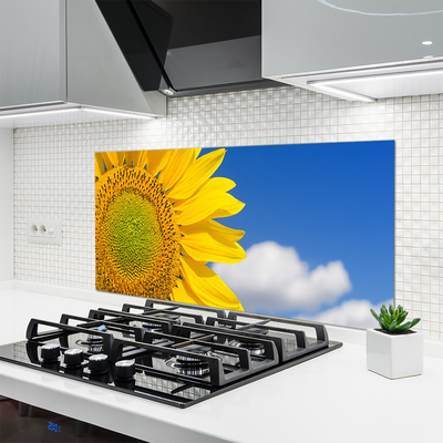 Crédence de cuisine en verre Tournesol nuages floral jaune or bleu