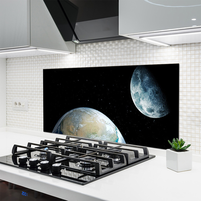Crédence de cuisine en verre Lune terre univers univers noir bleu gris