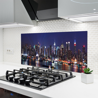 Crédence de cuisine en verre Gratte-ciel ville bâtiments bleu noir multicolore