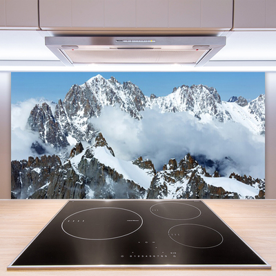 Crédence de cuisine en verre Montagnes paysage bleu gris blanc