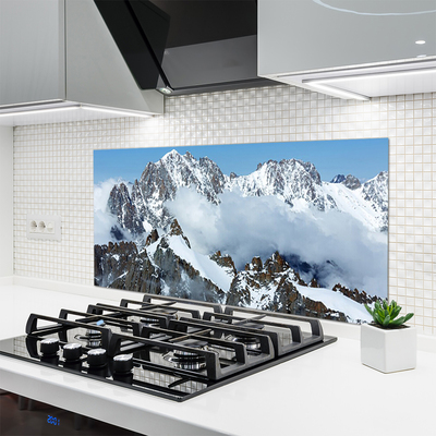 Crédence de cuisine en verre Montagnes paysage bleu gris blanc