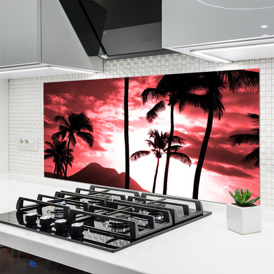Crédence de cuisine en verre Montagne palmiers nature rose noir blanc