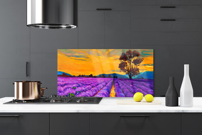 Crédence de cuisine en verre Champ paysage violet jaune brun