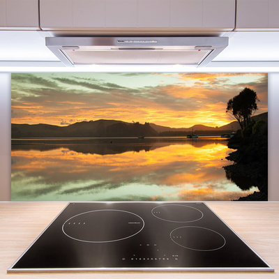 Crédence de cuisine en verre Eau montagnes paysage noir orange brun