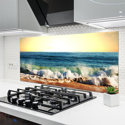 Crédence de cuisine en verre Mer plage paysage brun bleu