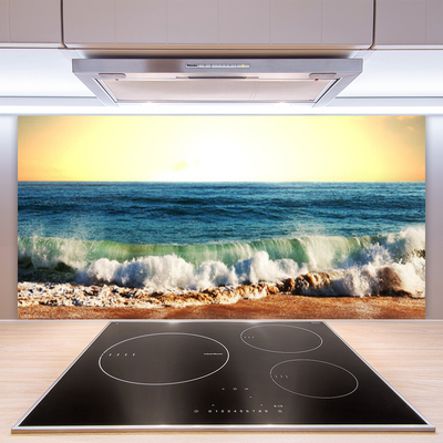 Crédence de cuisine en verre Mer plage paysage brun bleu