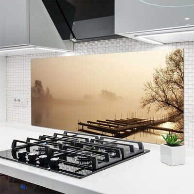 Crédence de cuisine en verre Pont eau brouillard paysage sépia