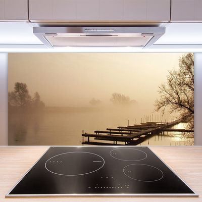Crédence de cuisine en verre Pont eau brouillard paysage sépia