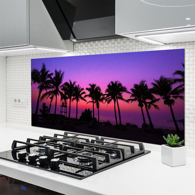 Crédence de cuisine en verre Palmiers paysage noir violet rose