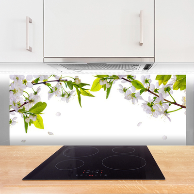 Crédence de cuisine en verre Fleurs feuilles nature blanc vert