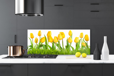 Crédence de cuisine en verre Tulipes floral jaune vert blanc
