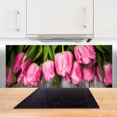 Crédence de cuisine en verre Tulipes floral rose vert