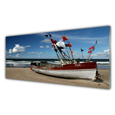 Crédence de cuisine en verre Mer plage plage paysage bleu rouge blanc brun