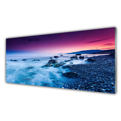 Crédence de cuisine en verre Mer plage paysage violet rose bleu