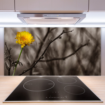 Crédence de cuisine en verre Branche fleur floral gris jaune