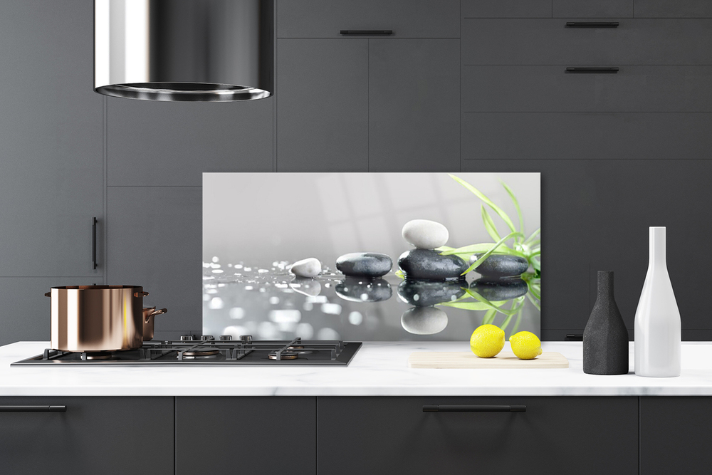 Crédence De Cuisine En Verre 125x50 Cm - Motif Art Pierres Herbe - Moderne - Neuf