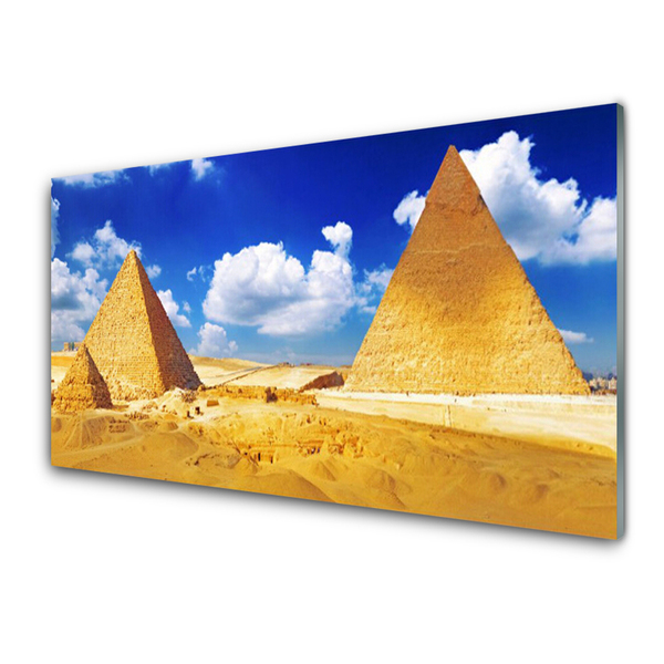 Crédence de cuisine en verre Désert pyramides paysage jaune bleu