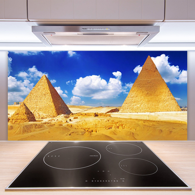 Crédence de cuisine en verre Désert pyramides paysage jaune bleu