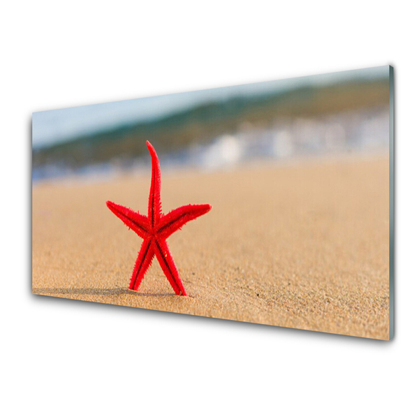 Crédence de cuisine en verre Plage étoile de mer art rouge