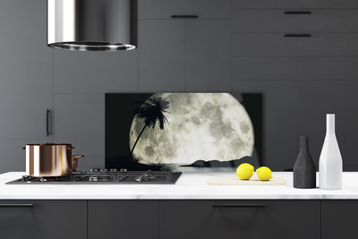Crédence de cuisine en verre Nuit lune palme paysage noir gris blanc