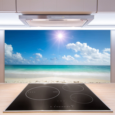 Crédence de cuisine en verre Mer plage soleil paysage blanc bleu