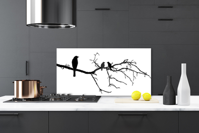 Crédence de cuisine en verre Oiseaux branche art noir